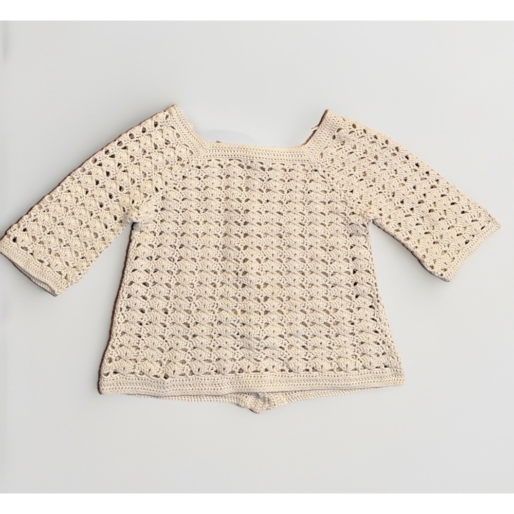 Zara Knit Crochet Cream Cover Up Top Back Pearls Size Medium